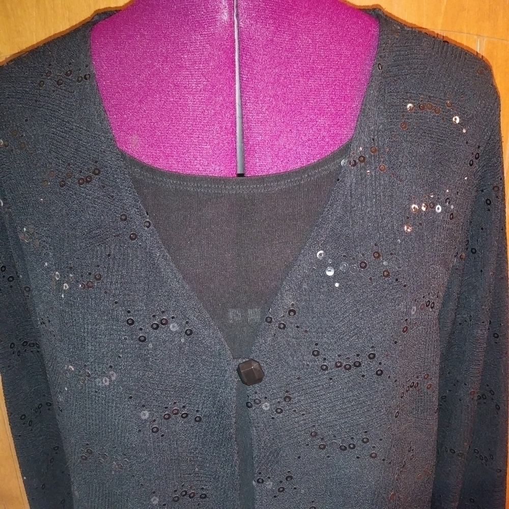 JM Collection Black Sequined Sweater & Shell - Picture 2 of 9